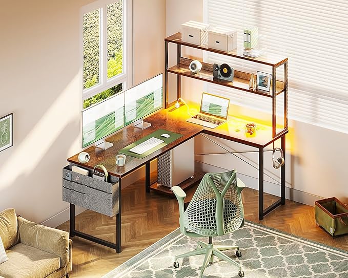 Casaottima Gaming Desk with Power Outlets & LED Lights, 53 Inch Reversible L - Image 7