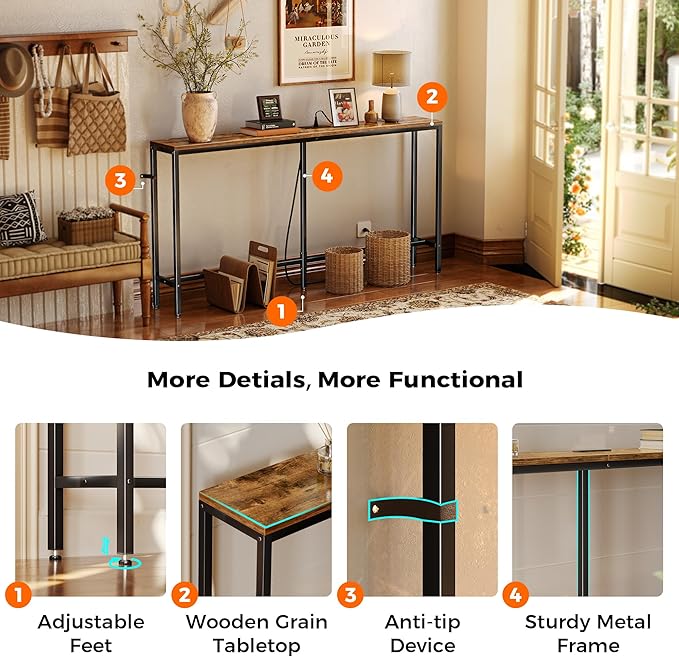 SUPERJARE Console Table with Outlet, 63 Inch Sofa Table with Charging Station - Image 8