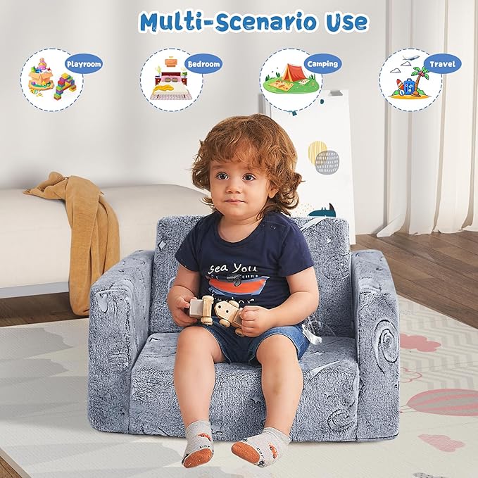 Toddler Chair Comfy, 2-in-1 Soft Toddler Couch Fold Out - Image 4