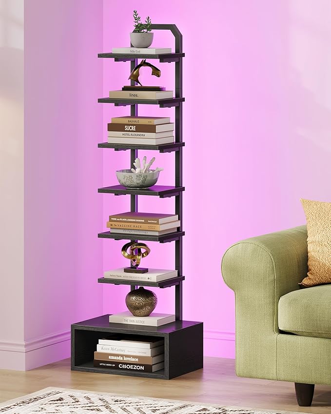 8-Tier Bookshelf, LED Bookcase - Image 8