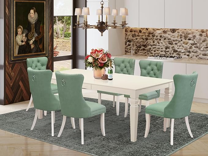 East West Furniture LGDA7-LWH-22 7 Piece Dining Table Set Contains a Rectangle - Image 2
