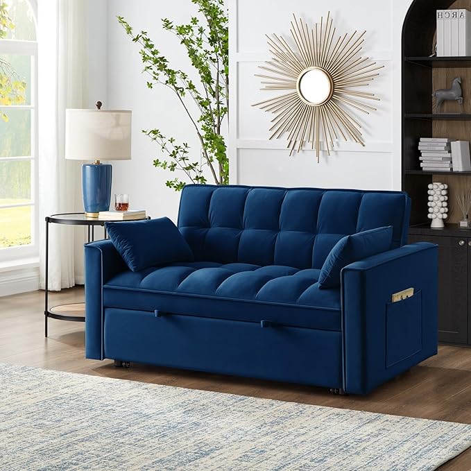 KEIKI Velvet Loveseat Convertible Sofa Bed Sleeper Chair - Image 6