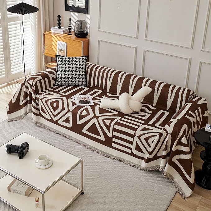 STACYPIK Soft Breathable Boho Chocolate Sofa Cover Stain Resistant Furniture - Image 2