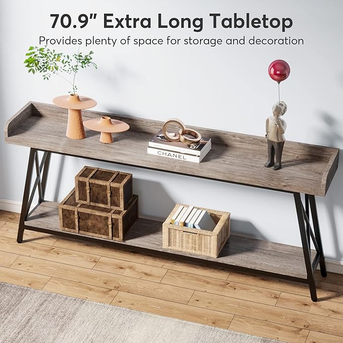 Tribesigns 70.9 inch Extra Long Console Table Behind Couch, Rustic Industrial - Image 6