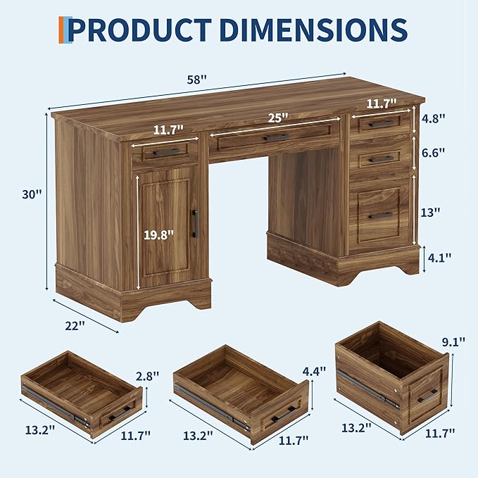 Executive Office Desk, Farmhouse 58" Office Desk - Image 2