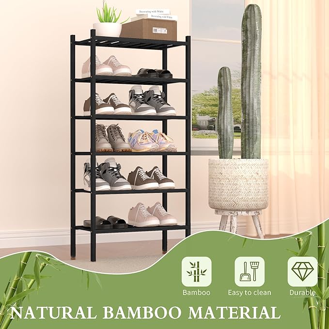 6-Tier Bamboo Small Shoe Rack, Free Standing Wood Shoe Shelf Storage Organizer - Image 4