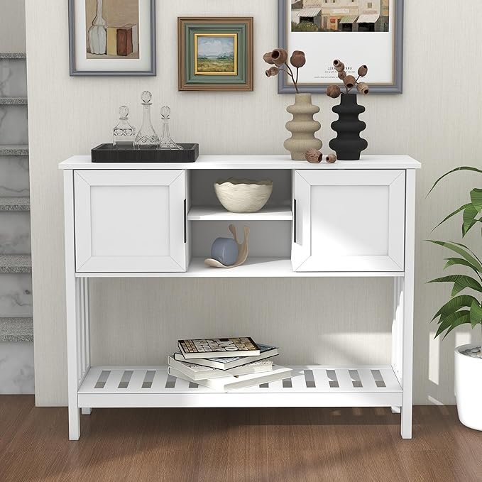 TaoHFE Console Table with Storage with Doors, Modern Fashion White Narrow Side - Image 6