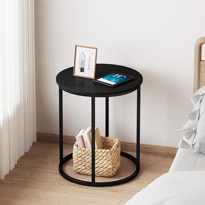 Yusong Round End Table, Nightstand Modern Bedside Table - Image 2