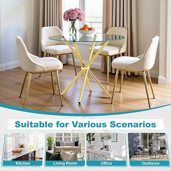 Kitchen Table for 2 Modern 36.6" Round Glass Table Small Tables - Image 7