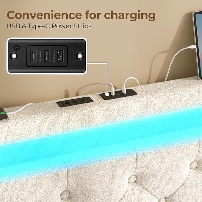 Rolanstar Queen Bed Frame with 4 Storage Drawers and Charging Station, Queen - Image 4