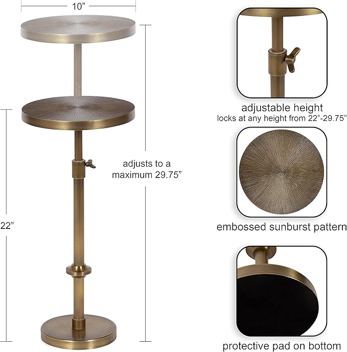Kate and Laurel Engles Traditional Adjustable-Height Pedestal Drink Table; 10 x - Image 3