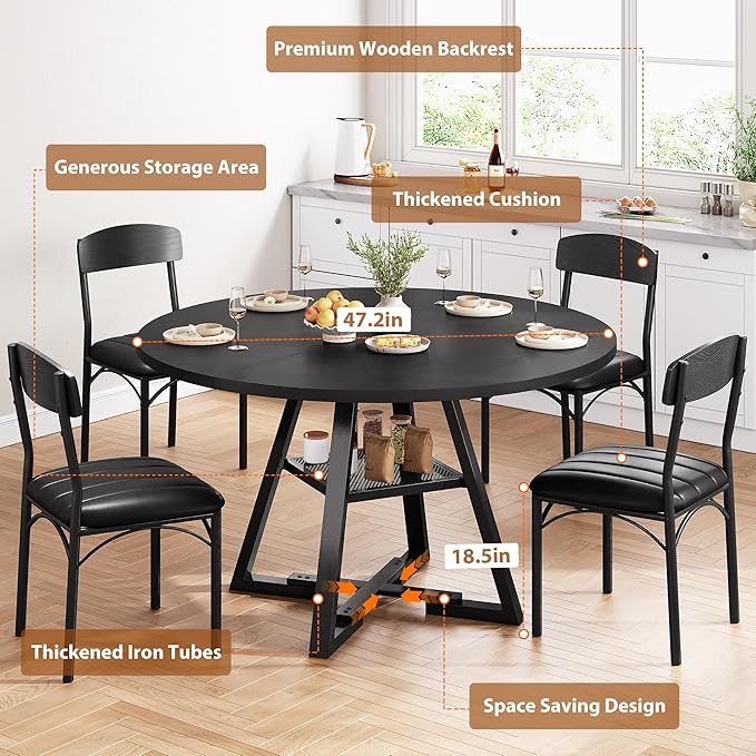 Round Dining Table Set for 4, Kitchen Table and Chairs for 4, Circle Table - Image 4