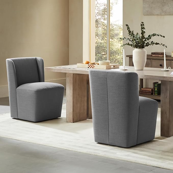 Dining Chairs with Casters No Assembly Upholstered Wingback Single Sofa Armless - Image 7