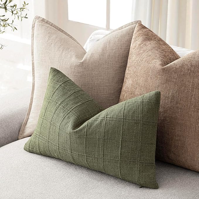 Foindtower Set of 2 Decorative Linen Check Throw Pillow Covers Neutral - Image 5