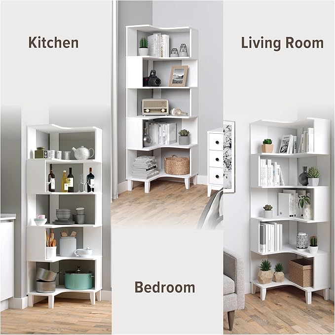 Prepac Nordik 6-Tier White Modern Mid Century Corner Bookcase, 71.5" Extra Tall - Image 5