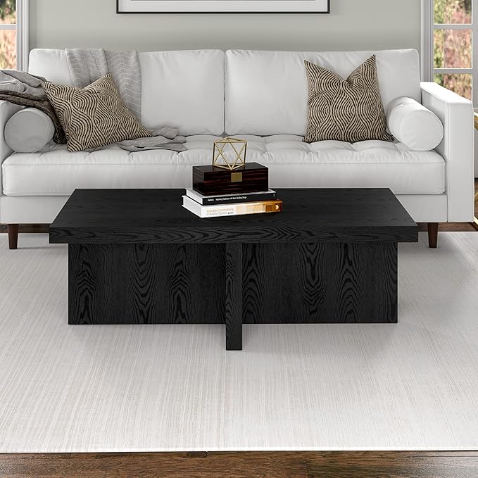 Henn&Hart 44" Rectangular Wood Pedestal Low-Profile Coffee Table - Image 6