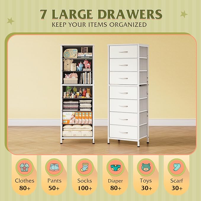 WLIVE White Tall Dresser for Bedroom, 7 Drawer Dressers & Chests of Drawers - Image 4