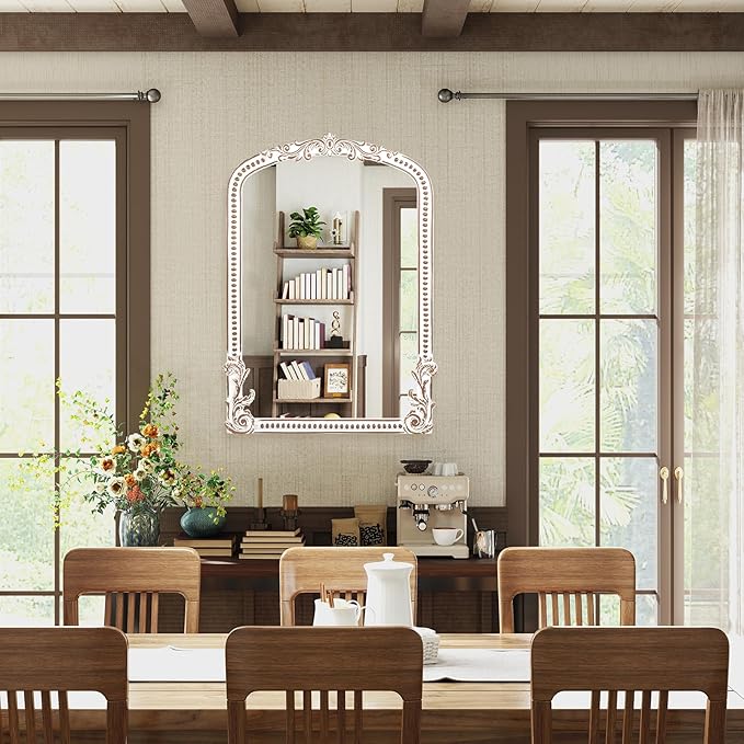 25x35 Inch Baroque Arched Wall Mirror Wooden, Rustic Farmhouse Decorative - Image 7