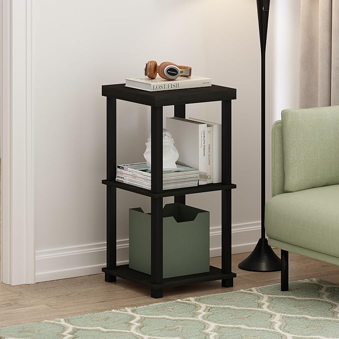 Furinno Turn-N-Tube Classic 3-Tier End Table, Side Table, Espresso/Black - Image 2