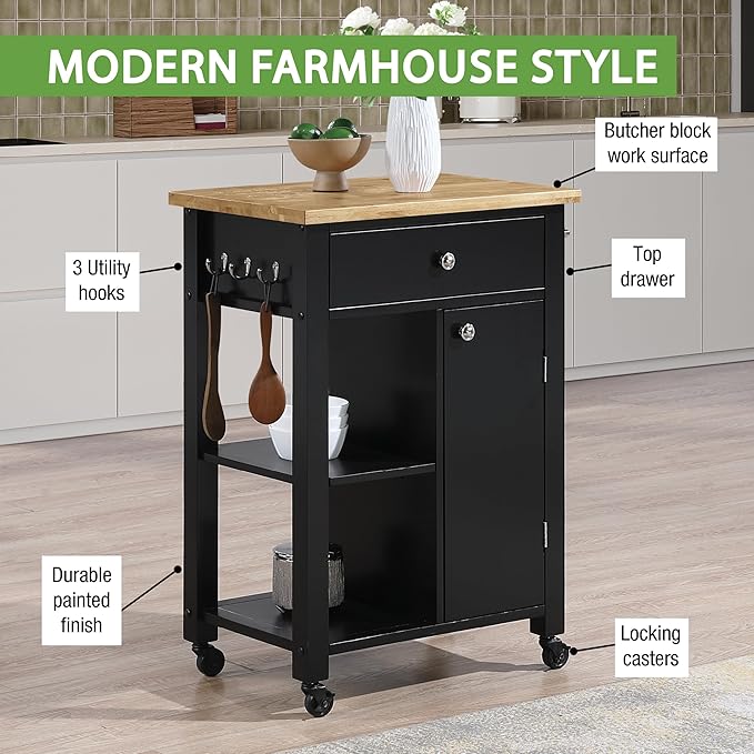 OSP Home Furnishings Derry Modern Farmhouse Kitchen Cart - Image 5
