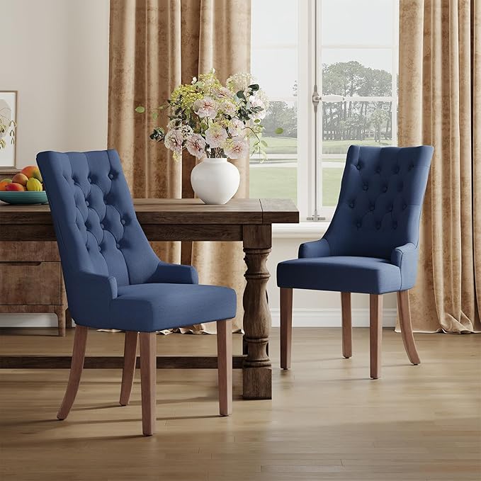 COLAMY Wingback Upholstered Side Dining Room Chairs Set of 4, Fabric Dining - Image 7