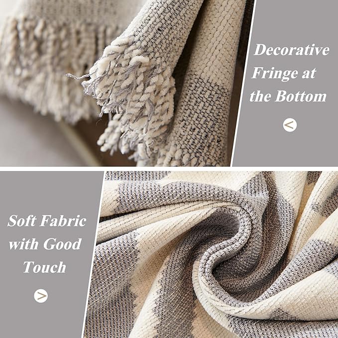 STACYPIK Durable Chenille Gray Beige Sofa Cover Boho Triangle Slipcover - Image 3