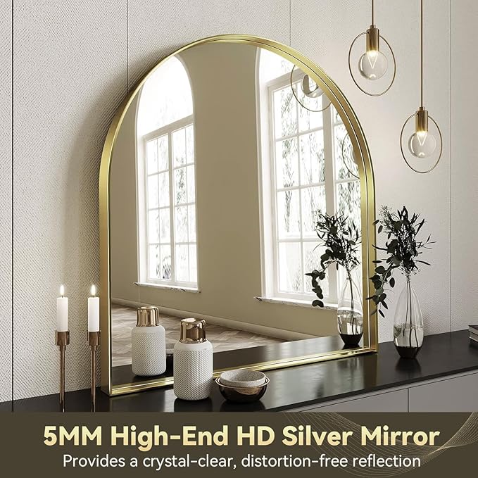 Brightify Arched Mirror, 31 x 33 Inch Gold Arch Mirror, Metal Frame Gold Arched - Image 4