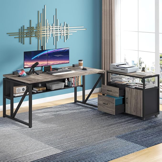 Tribesigns L Shaped Desk with Drawer Cabinet, 2 Piece Home Office Furniture - Image 6