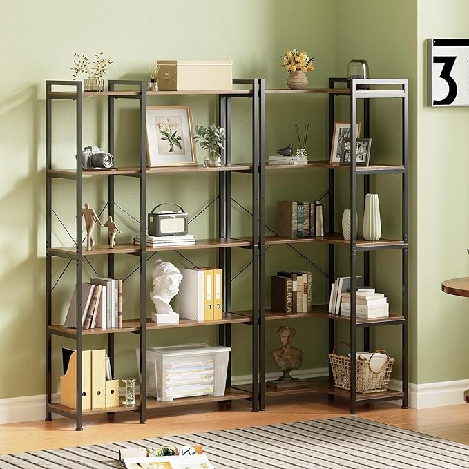 Tohomeor Bookshelf 5 Tier Deformable Corner Bookcase Free Standing Modern - Image 5