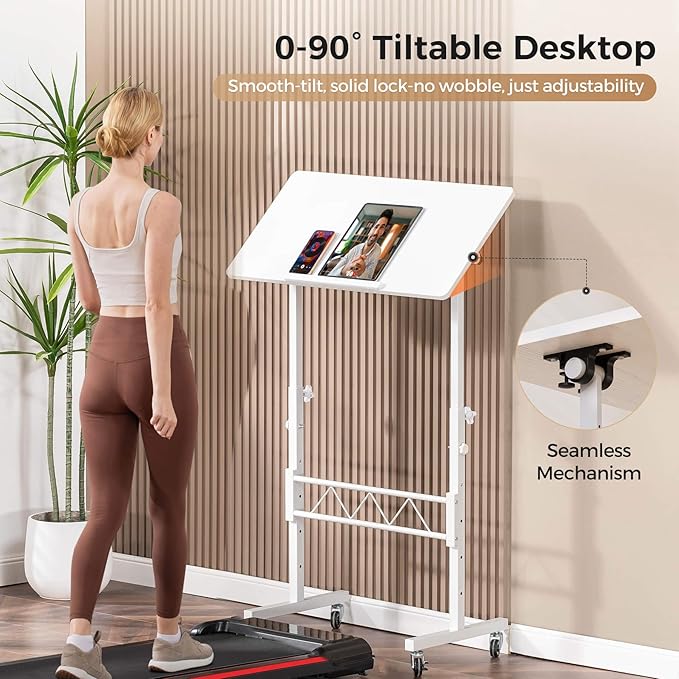 COMHOMA Small Standing Desk Adjustable Height & Tiltable Tabletop, Mobile Stand - Image 4