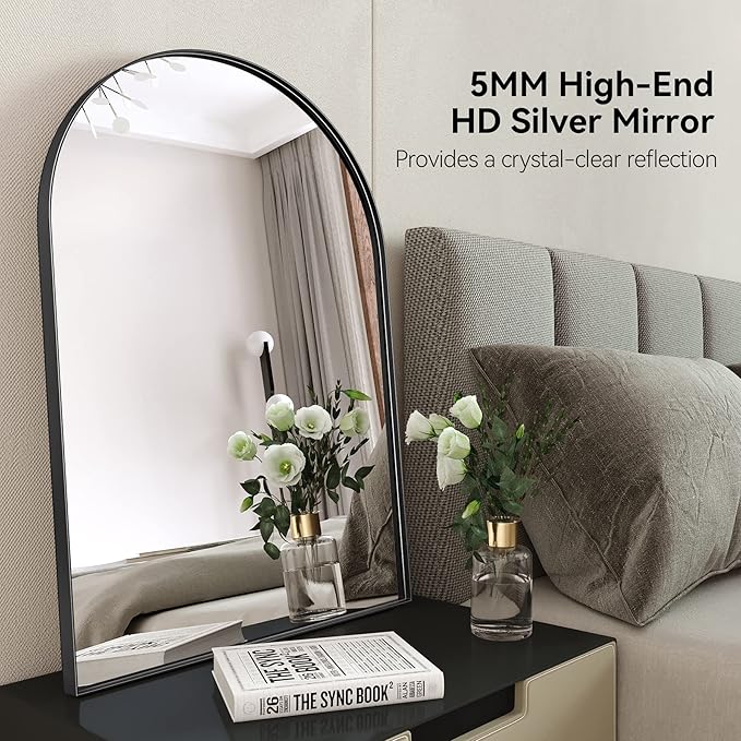 Brightify Arched Mirror, 30 x 40 Inch Black Arch Mirror, Metal Frame Black - Image 4