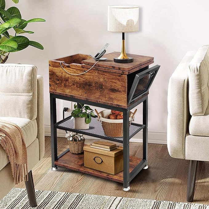 Flip Top End Table for Living Room, 28 inch Side Table, Narrow Side Table - Image 9