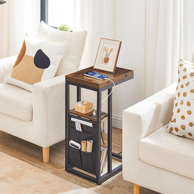 HOOBRO Foldable End Table with Charging Station, C Shaped Side Table with - Image 6