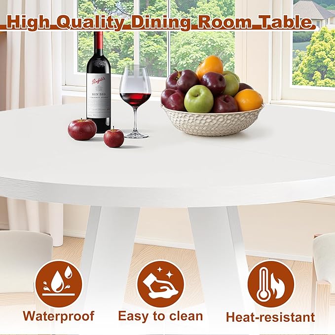 Round Dining Table for 4, 47 Inch Dinner Table Farmhouse Wooden Circle Kitchen - Image 6