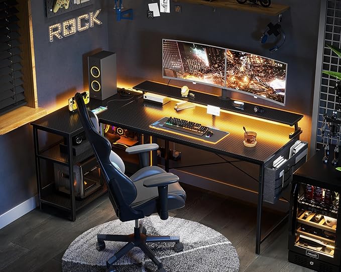 ODK 66 Inch Gaming Desk with USB Charging Ports and LED Lights, Reversible L - Image 7