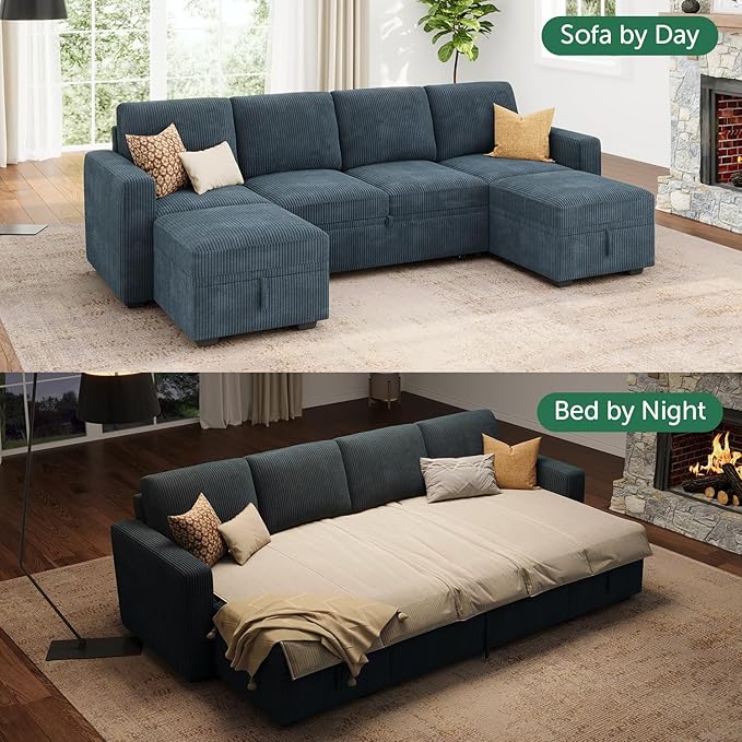 HONBAY Modular Sectional Sleeper Sofa Bed, Corduroy Pull Out Couch - Image 5