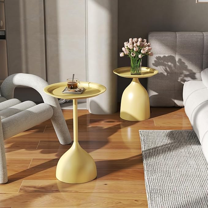 hitsuki Yellow Nesting Coffee Table Set of 2 Funky Colorful Round Metal End - Image 3