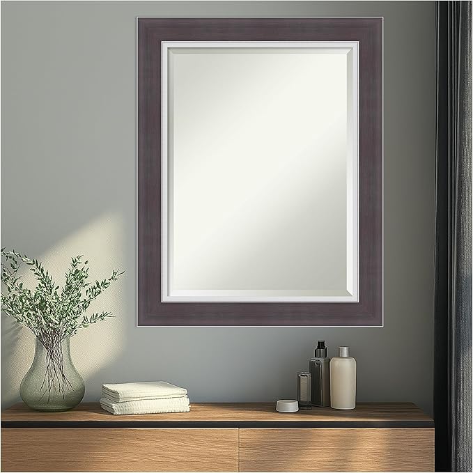 Amanti Art Brown Wall Mirror 30x24 Ellie Brown Silver Rectangle Bathroom Mirror - Image 5