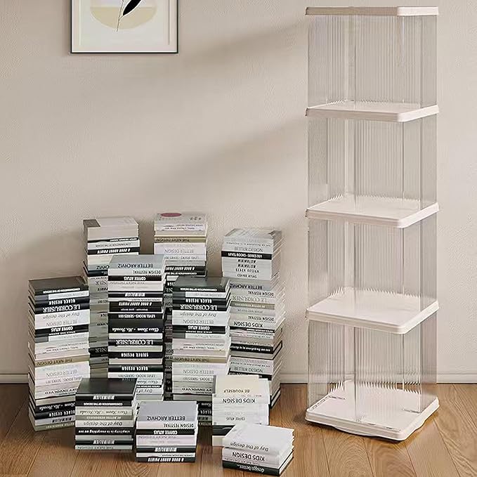 4 Tier Rotating Bookshelf Tower, 360 Display Rotating Bookshelf, 53.4 inch High - Image 6