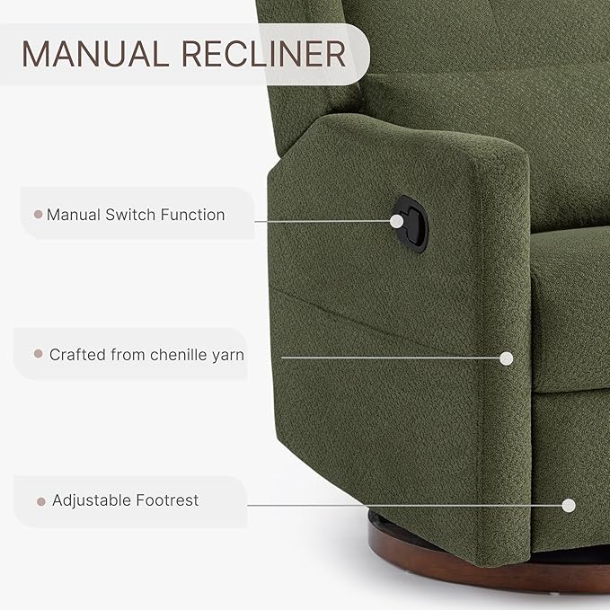 Upholstered Recliner Swivel Glider Nursery Chair Reclining Performance Fabric - Image 5