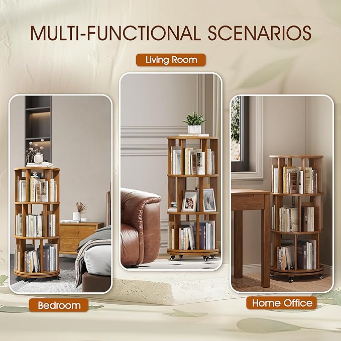3 Tier Rotating Bookshelf Tower Spinning Bookshelf - Image 8