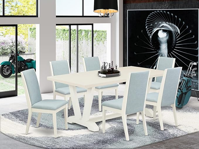 East West Furniture V027LA015-7 7 Piece Dining Table Set Consist of a Rectangle - Image 2