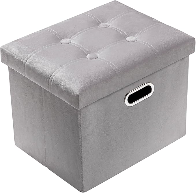 PRANDOM Ottoman with Storage Velvet Folding Small Square Foot Stool with Lid by Prandom