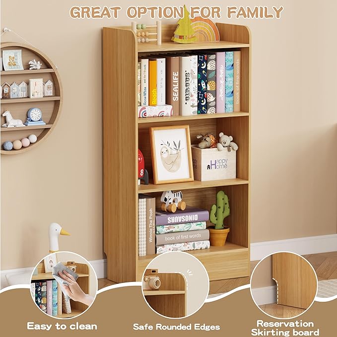 Lkeiyay Kids Bookshelf, Wooden Storage Shelf Organizer, 4-Tier Montessori Kids - Image 5