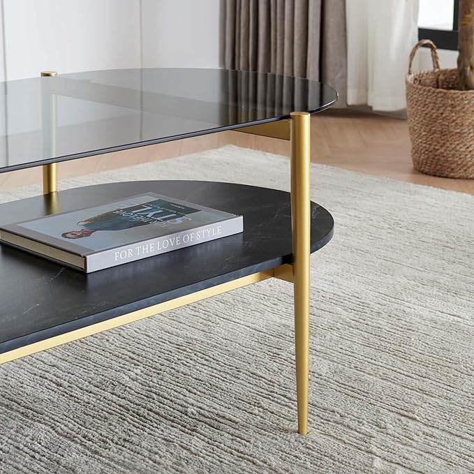 Oval Glass Coffee Table, Mid-Century Modern Design, L41 x W21 x H17 inch - Image 8