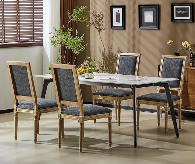 Merax Upholstered Solid Wood Dining Chairs Set of 4, French Country Style by Merax