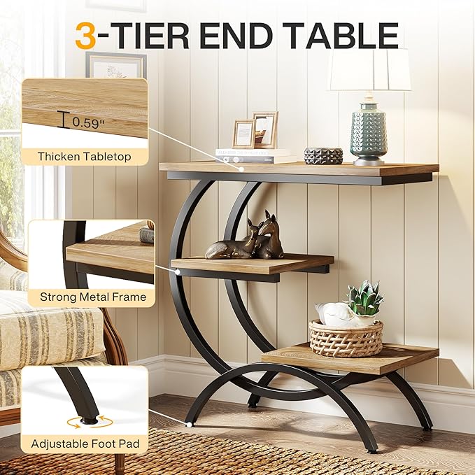 Tribesigns C-Shaped End Table, Industrial 3-Tier Small Side Table - Image 6