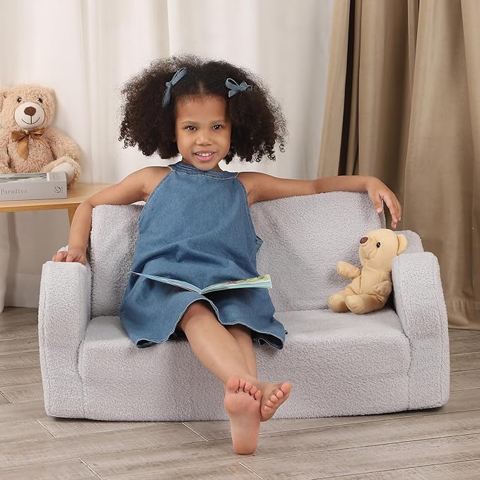 Extra Wide Toddler Chair, 2-in-1 Toddler Couch Fold Out, Convertible Sherpa - Image 9