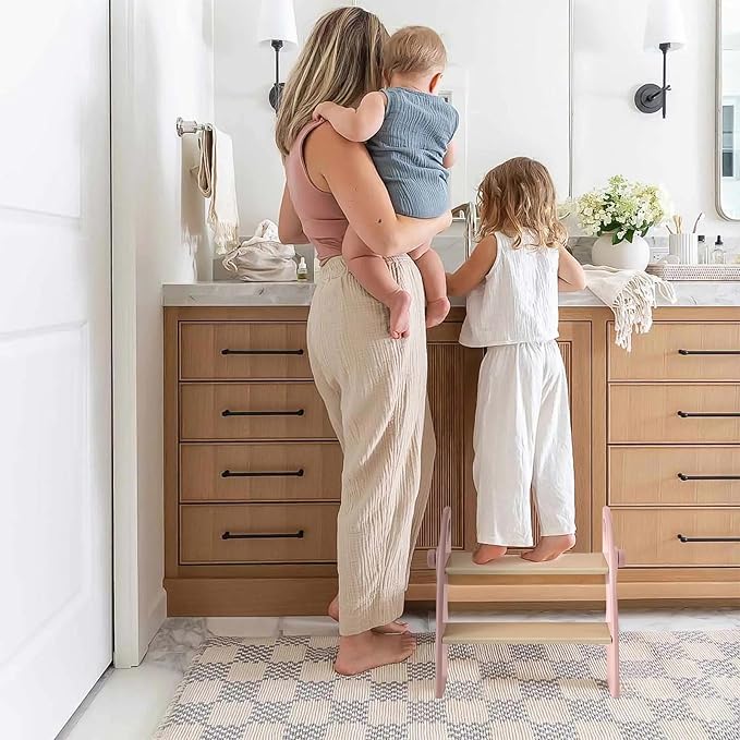 Wooden 2 Step Stool for Kids Bathroom Sink Foldable Anti-Slip 2-Step for Toilet - Image 5