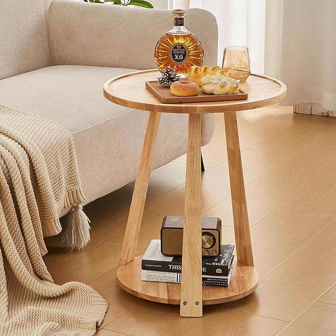 CozyDH Round End Table, Wooden Narrow/Little Coffee/Sofa/Couch SideTable by CozyDHDuvetCover